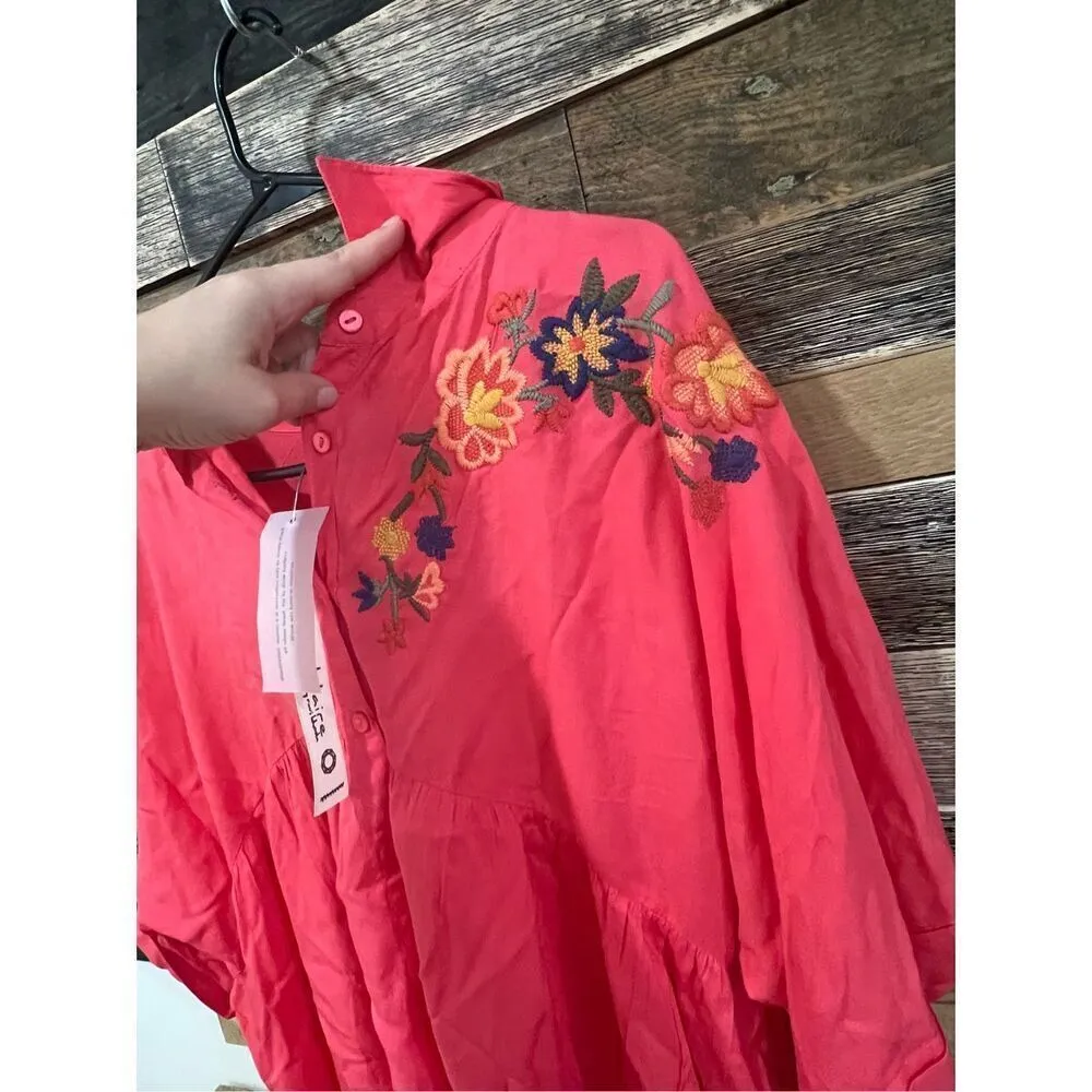 Solitaire NWT BOHO Embroidered Coral High Low Top sz Large - Image 3