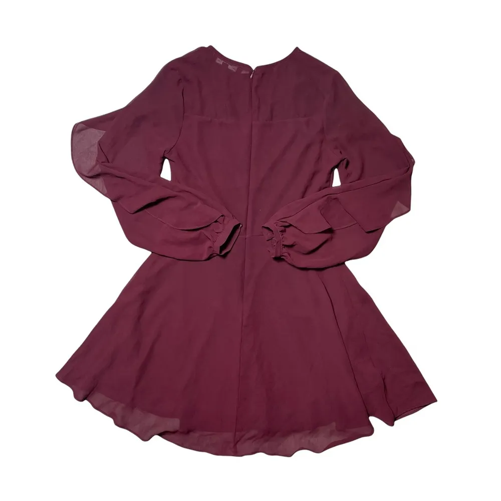 Lulu’s Deep Plum Long Sleeve Ruffled Mini Dress S - Image 8