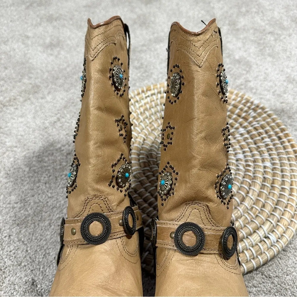 Dingo Addie Women’s Harness Boots Mid-Calf Rhinestone Western Rodeo Cowgirl Tan - Image 5
