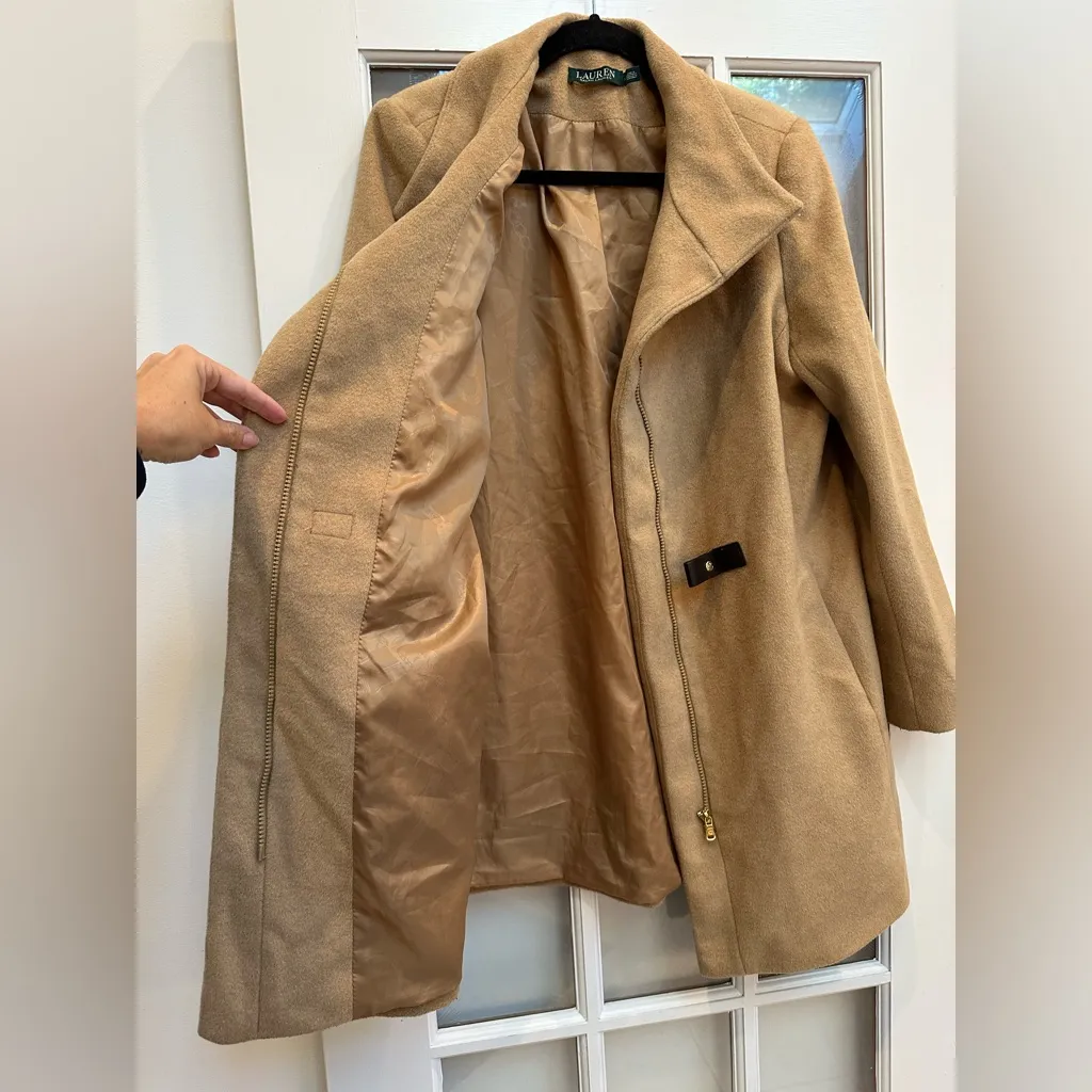 LRL Lauren Ralph Lauren Buckle-Front Walker Coat Wool Camel Color Size 12 Large - Image 6