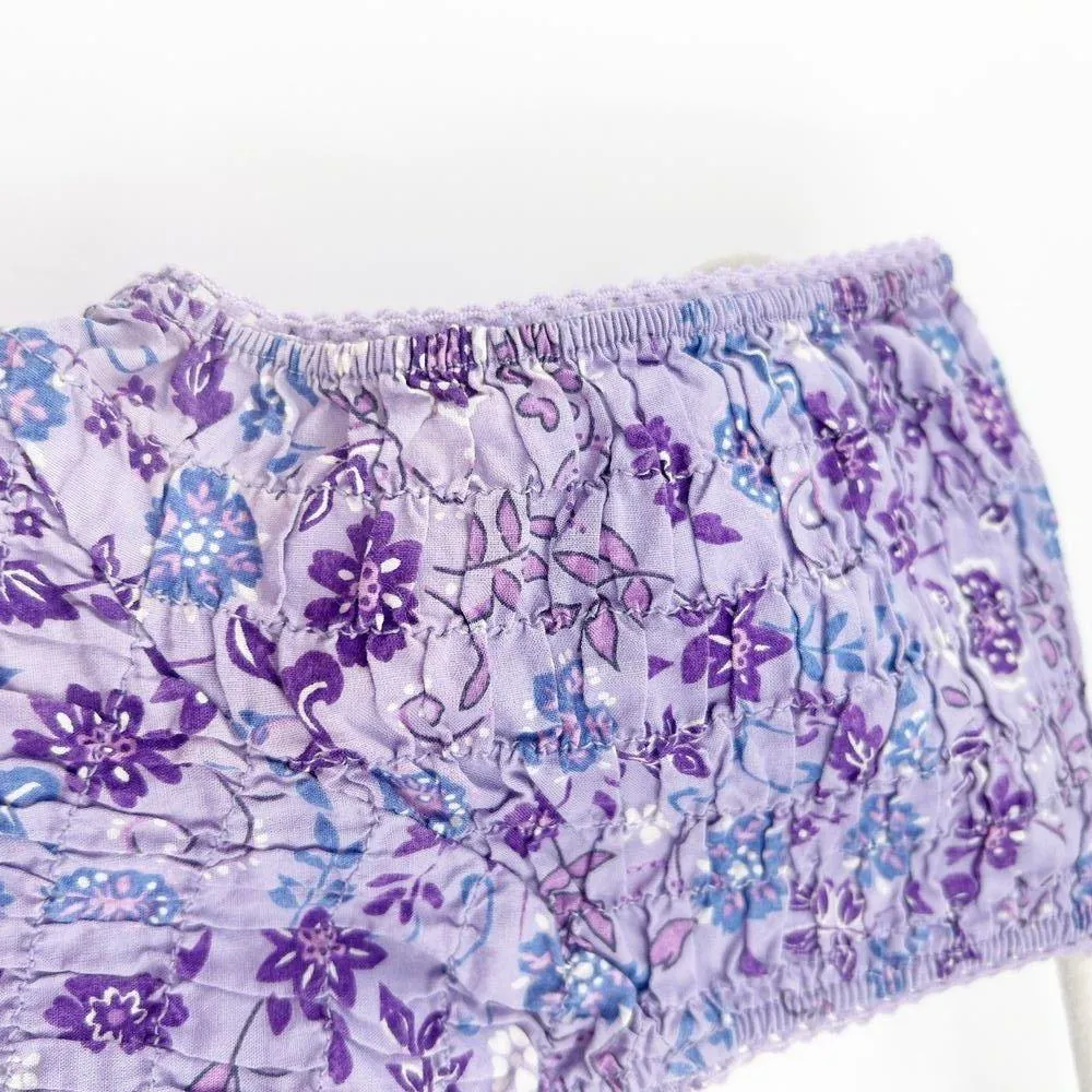 Ellemenno Womens Y2K Summer Smocked Ditsy Floral Baby Tee Crop Top Size S Purple - Image 4