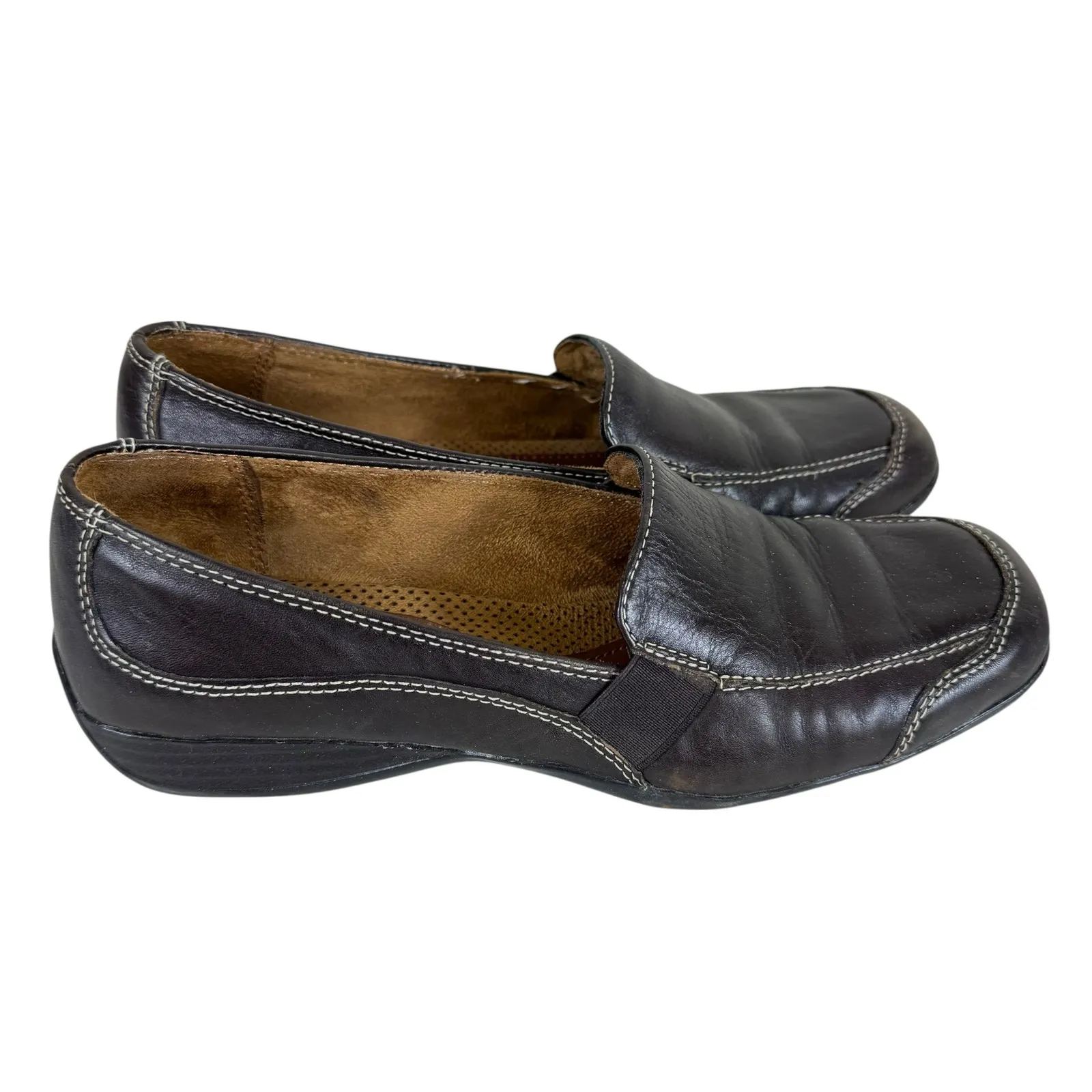 Natural Soul By Naturalizer Brown Leather Rubber Sole Slip On Loafers Women's 8 - Image 2