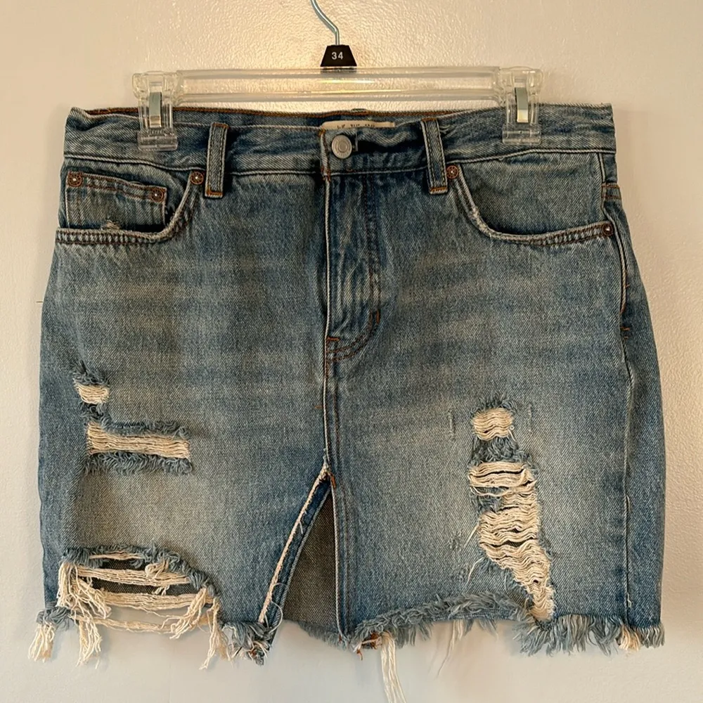 Free People Relaxed & Distressed Destroyed Denim Skirt Harvest Bell Size 28 - Image 2