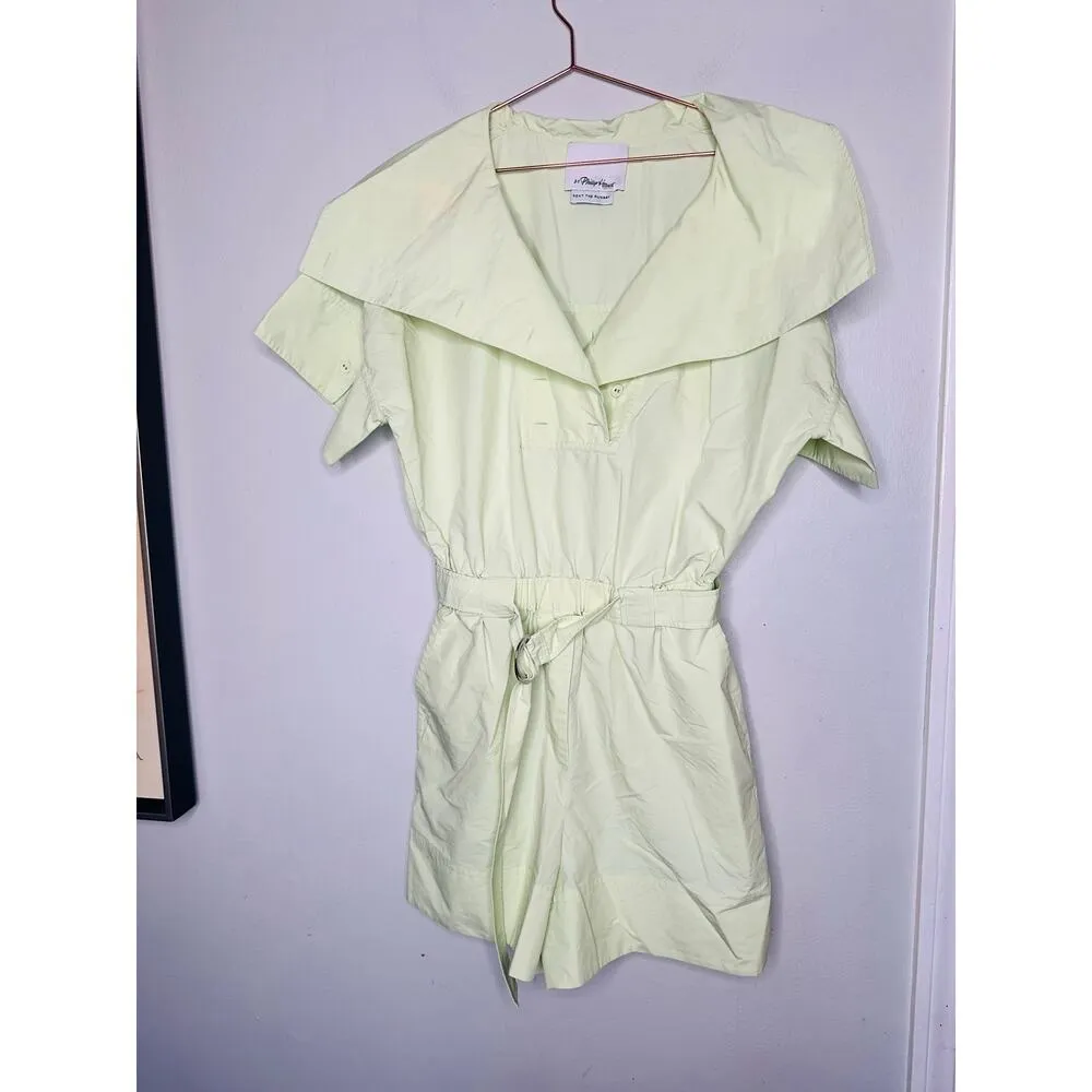 3.1 PHILLIP LIM Yellow Mint Split Neck Utility Belted Romper Size 8 - Image 3