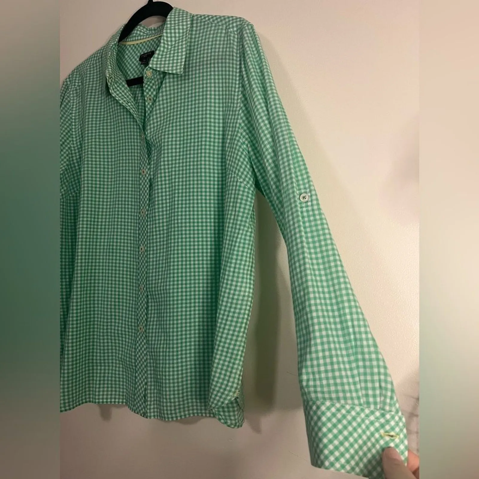 Talbots‎ Petites Women's Button-Up Shirt XL Petite Green Gingham 100% Cotton - Image 4