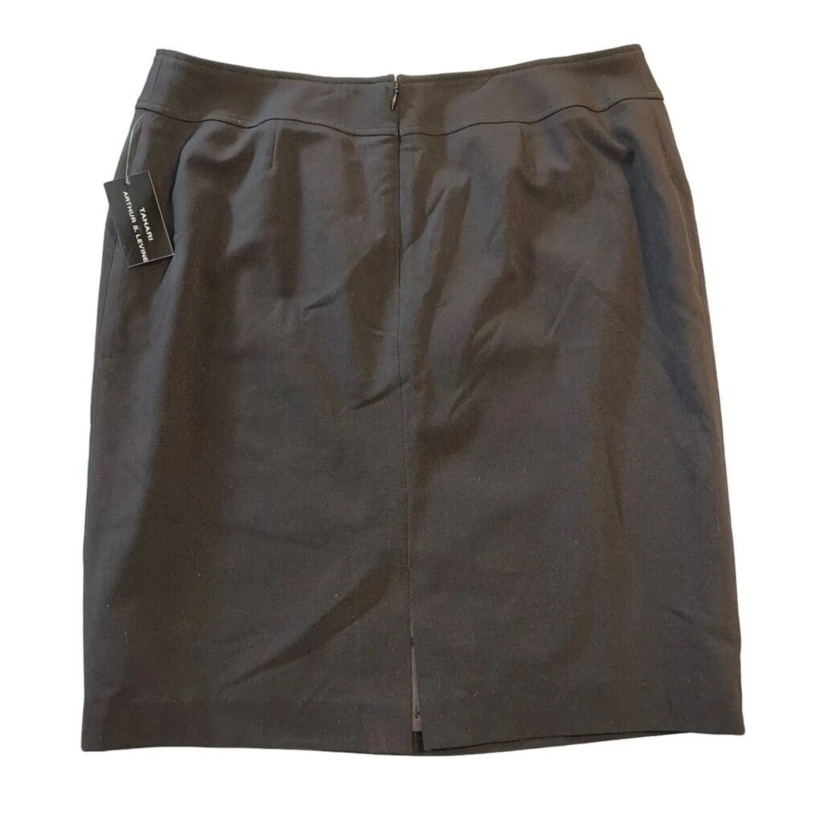 Tahari ASL Womens Straight Pencil Skirt Knee Length Black Lined Slit Size 12 - Image 4