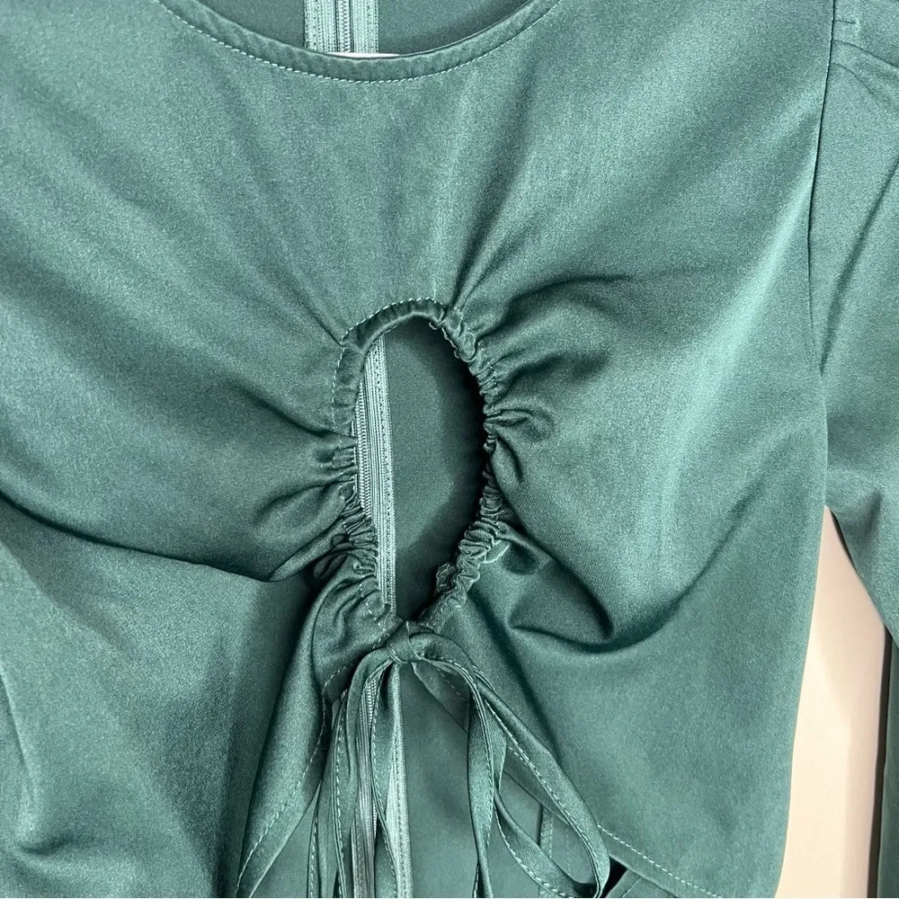 Open Edit  Womens Size S Green Satin Cutout‎ Long Sleeve Top - Image 4