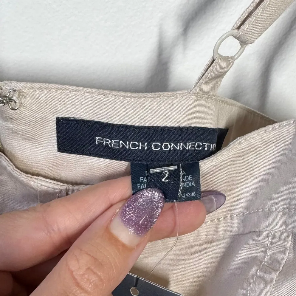 French Connection Dress 2 Cream Champaign Tiered Midi Cottage Boho Minimal Prep - Image 5