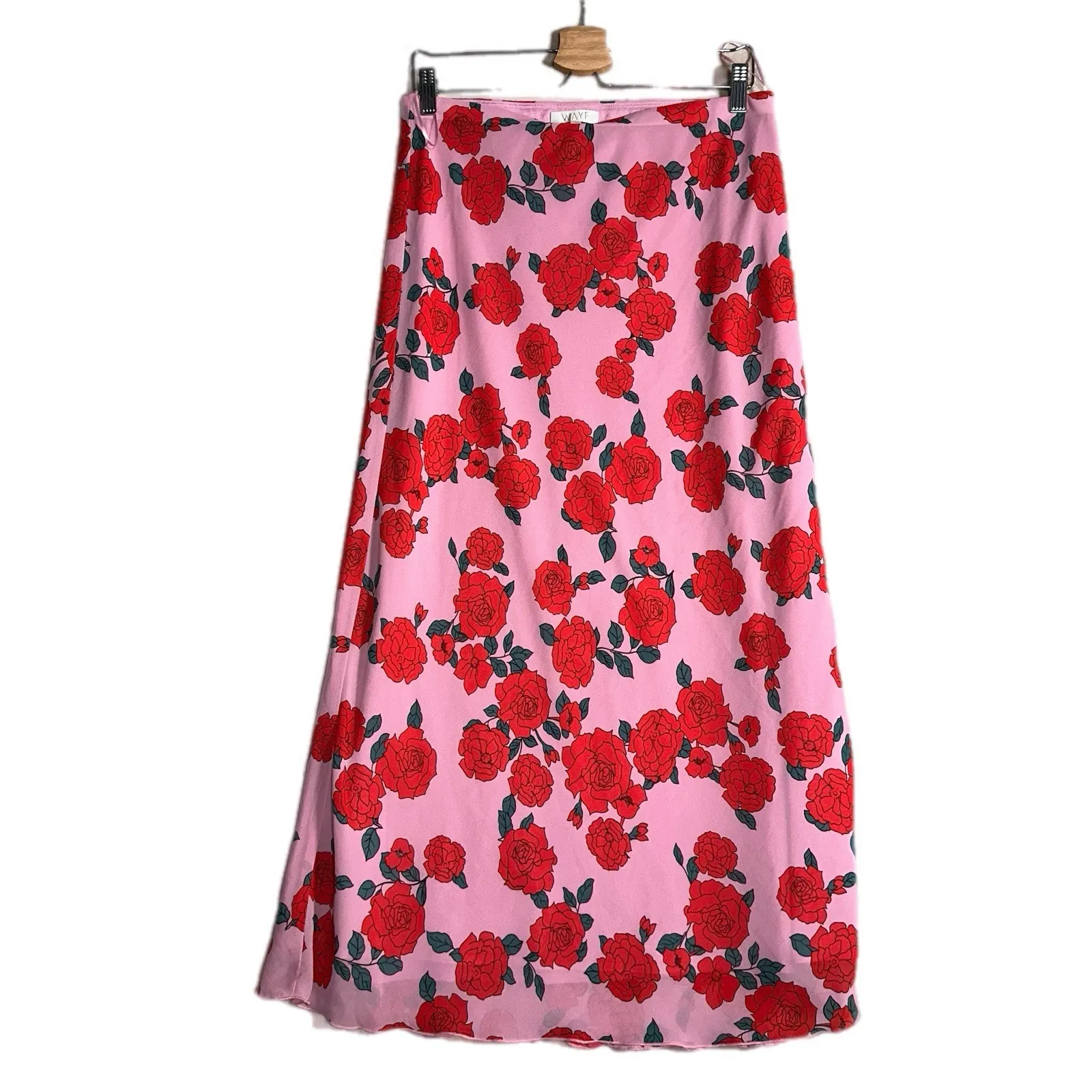 Nordstrom Wayf Womens NEW Pink Floral Rose Midi Slip Skirt Spring Sz M MSRP $110 - Image 3