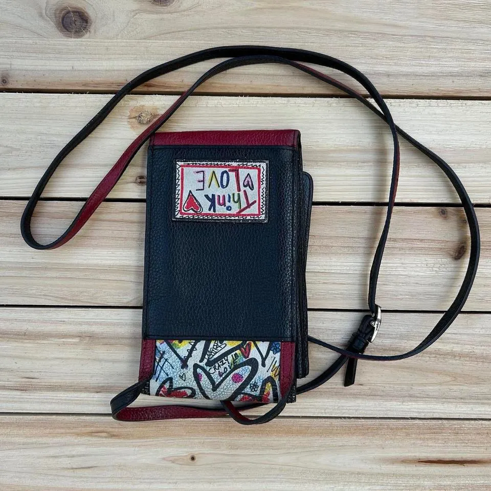 The Art of Love Phone Organizer Brighton Leather Crossbody Bag Purse w/ Graffiti - Image 2