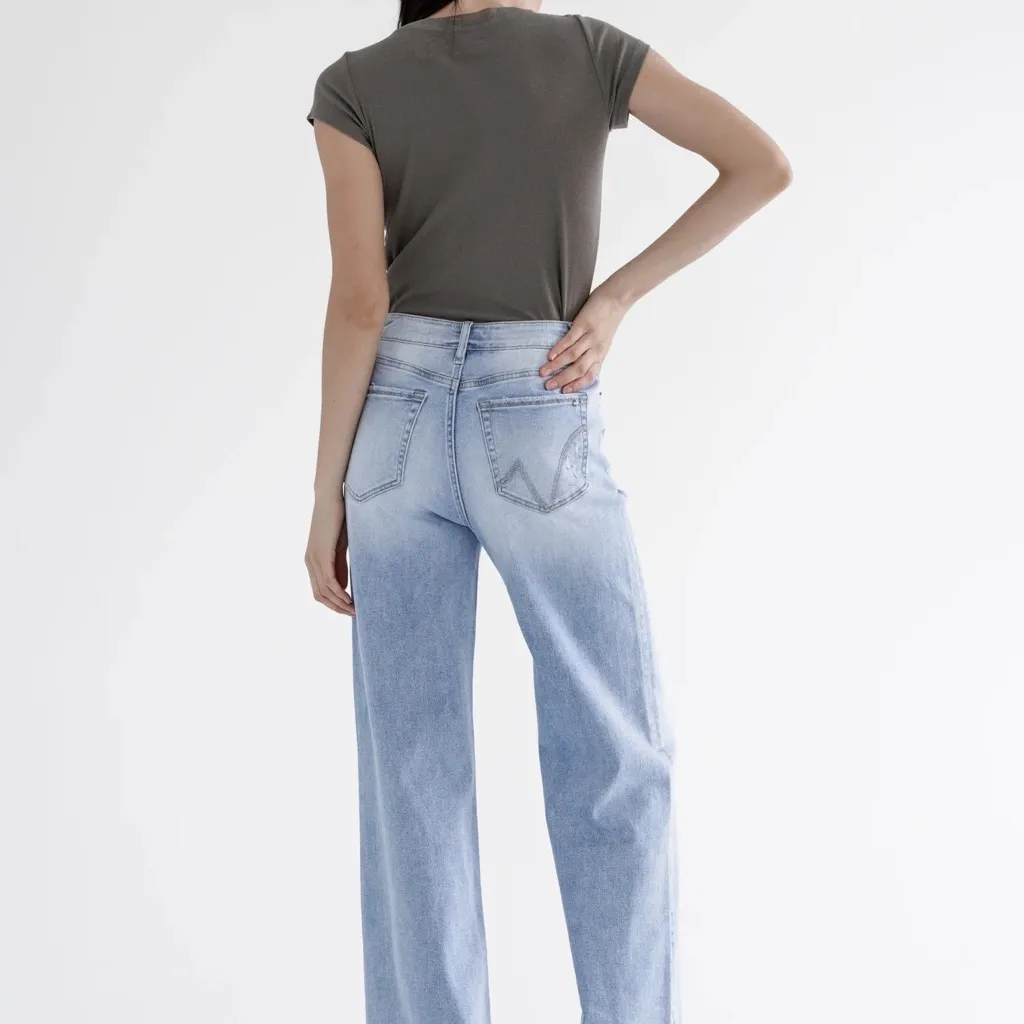 Mica Los Angeles Super High Rise Straight Leg Jeans Size 31 Loose Fit Blue - Image 2