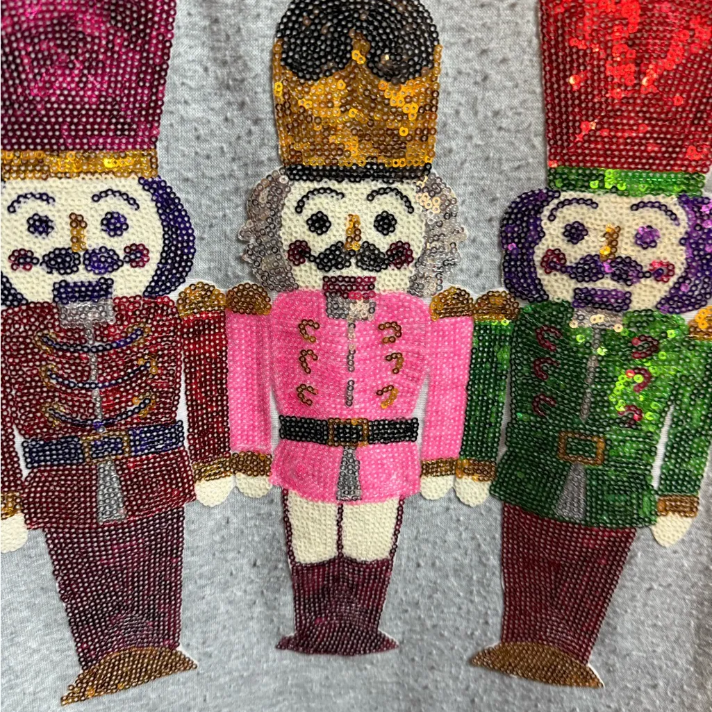 Holiday Nutcracker Graphic Grey Sweatshirt 3X Multicolor Sequin Christmas Gray - Image 8