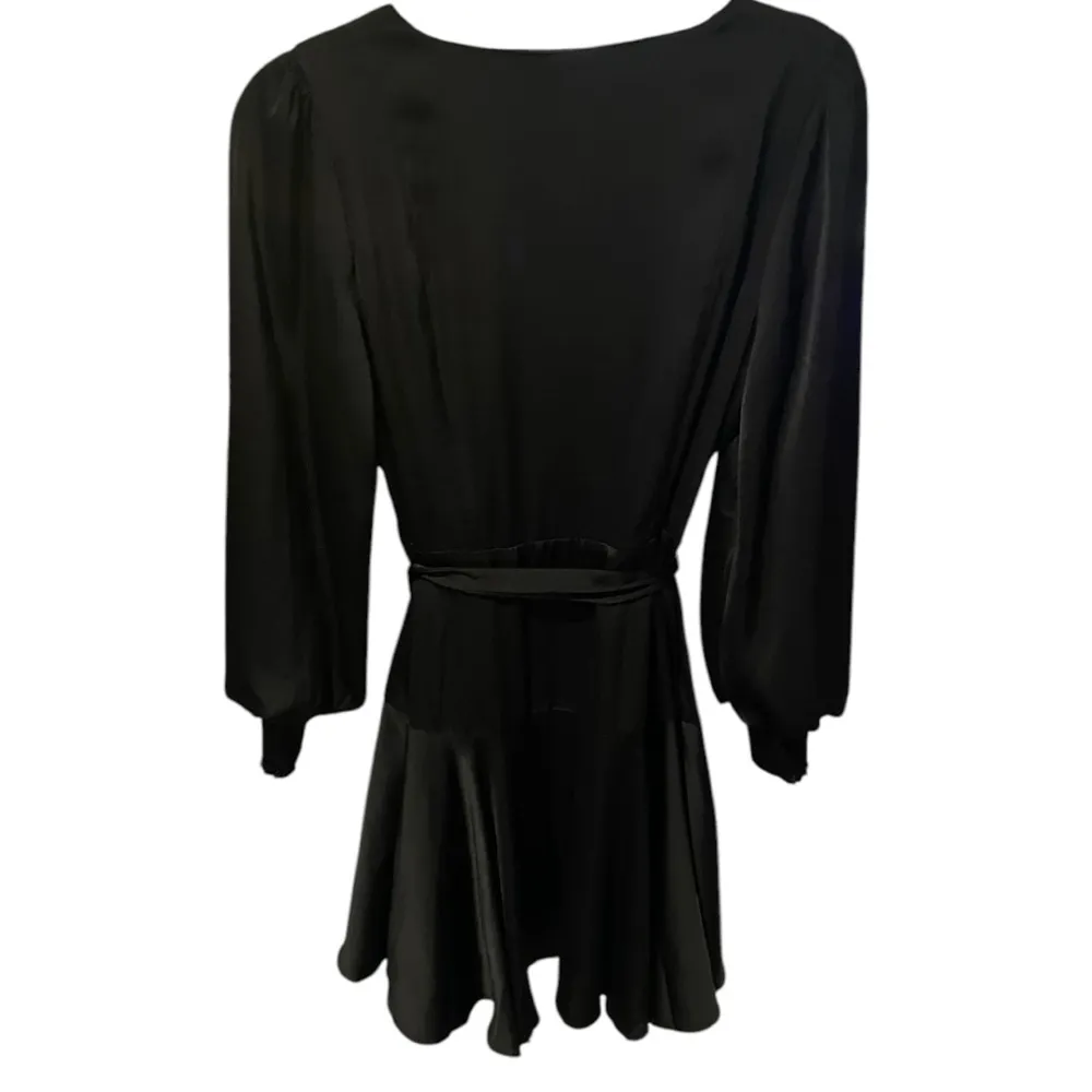 Skies Are Blue Black Satin Wrap Dress  Small Witch Whimsigoth Elegant Romantic - Image 8