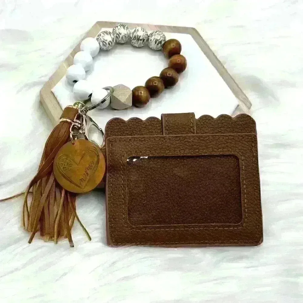 Wristlet Card Wallet Bracelet With Mama keychain Brown - Image 2