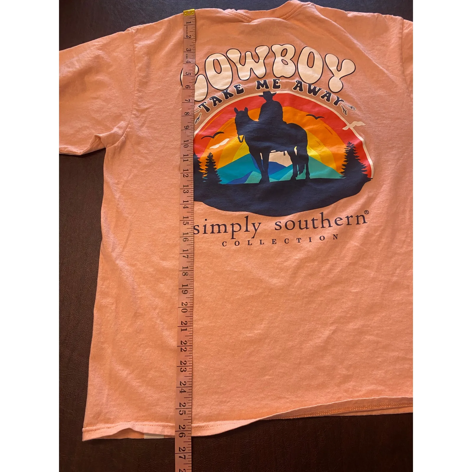 Simply Southern “Cowboy Take Me Away” Graphic Tee Peach Pink L Western Rodeo - Image 4