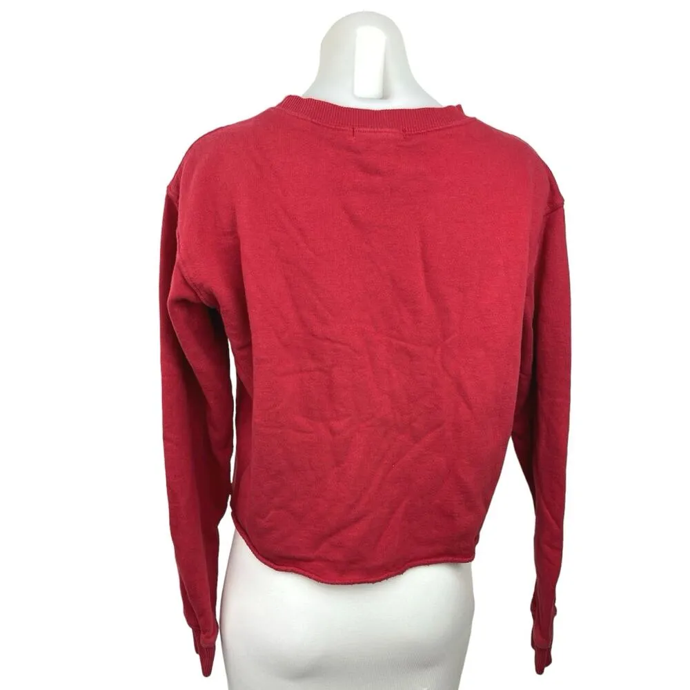 Don’t Ask Why Red Women’s Cotton Cropped Cheers Sweatshirt Long Sleeve One Size - Image 2