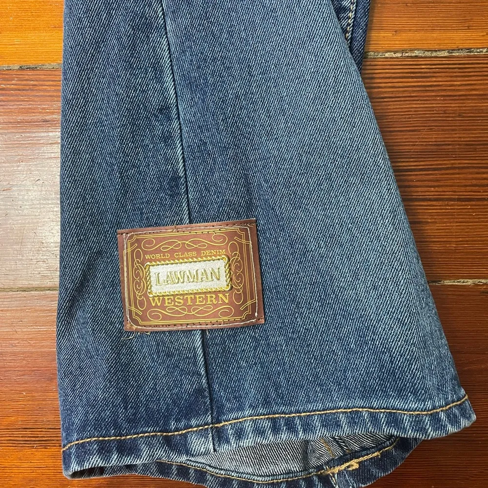 Vintage Lawman Western Denim Button & Stitch Rodeo Star Accented Jeans Sz 32 - Image 4