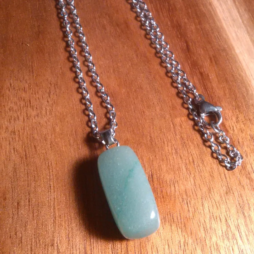 Green Aventurine Silvertone Brass Pendant Stainless Steel Necklace - Image 5