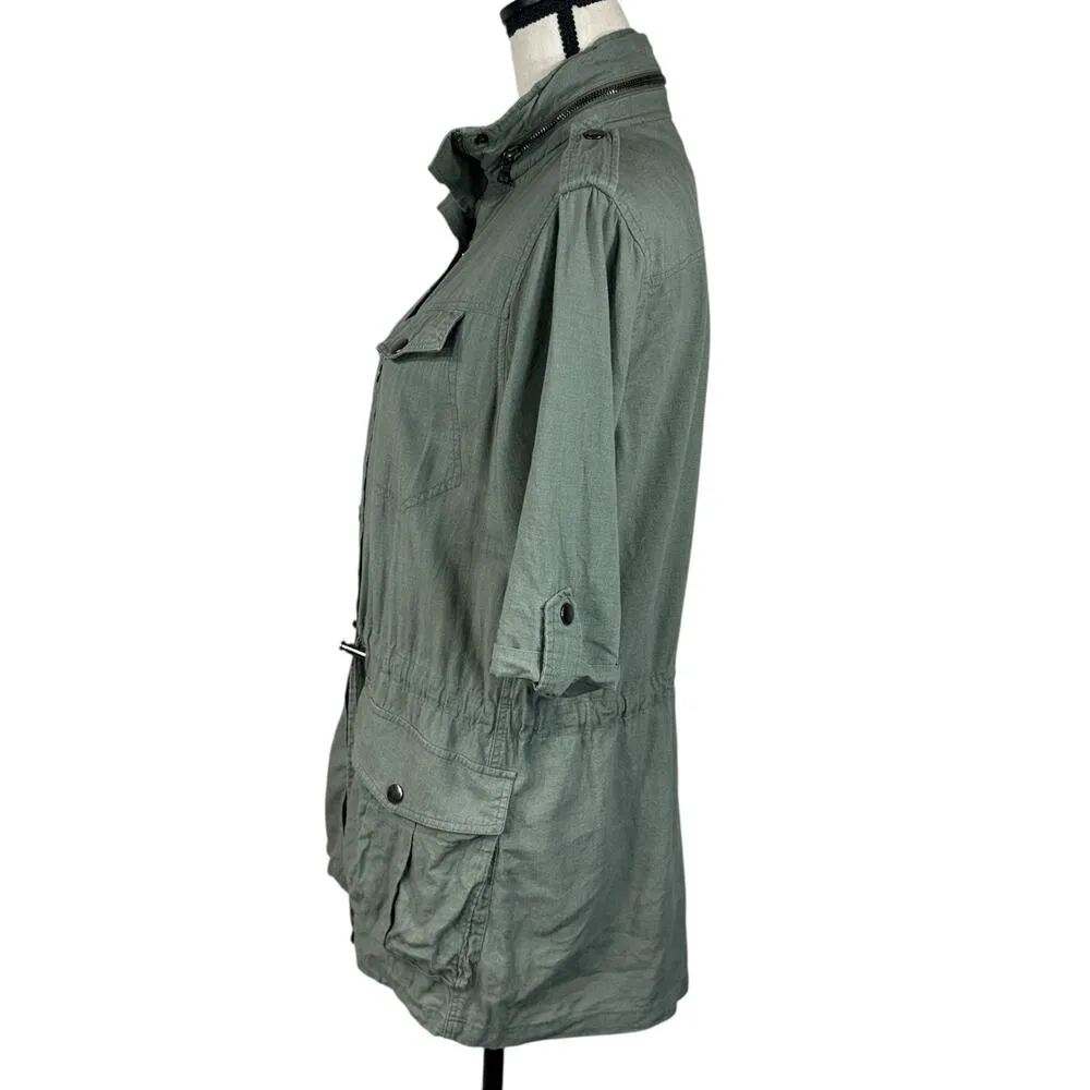Rails Small Devin Utility Jacket Linen Blend Full-Zip Pockets 3/4 Sleeves Green - Image 9