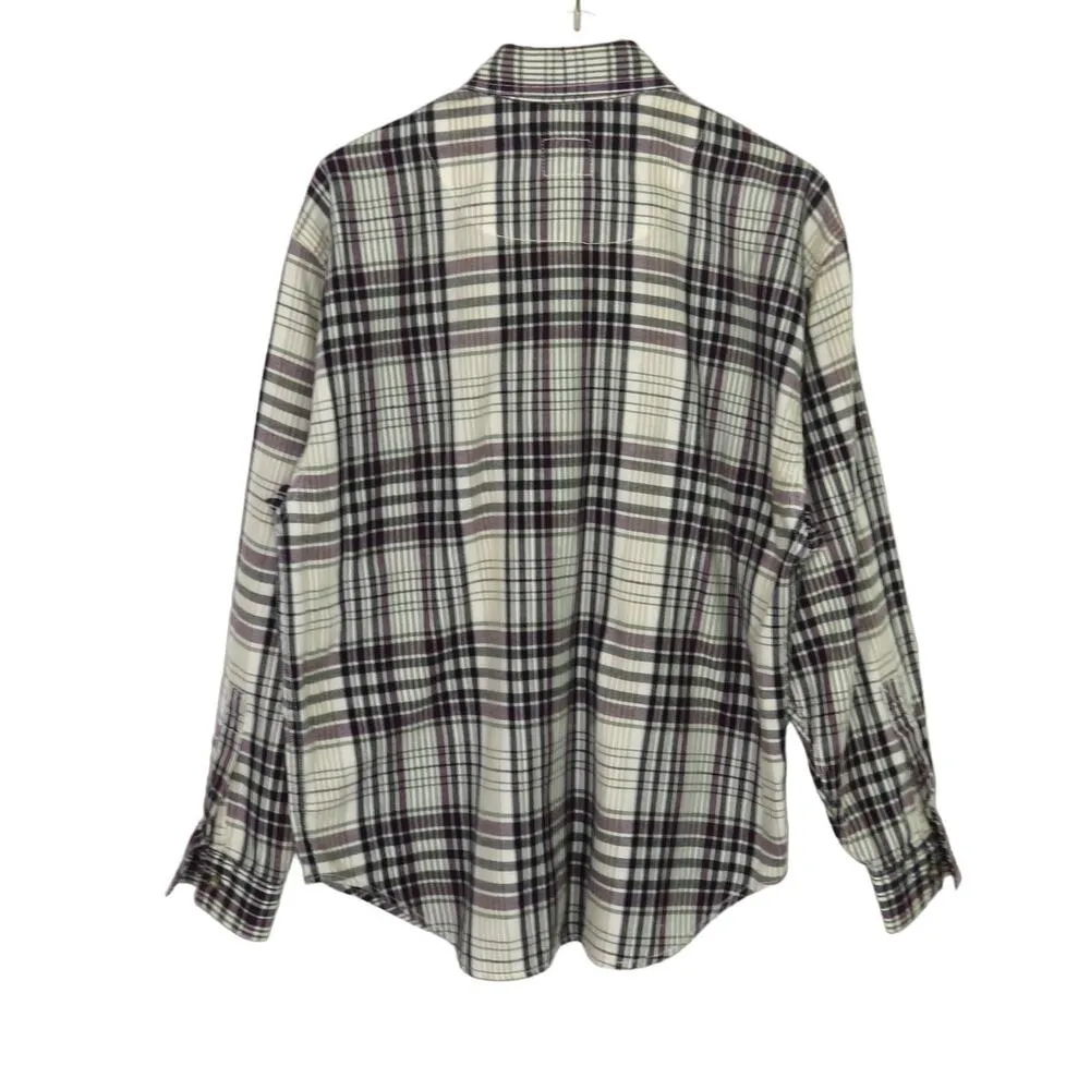 Vintage Liz Claiborne Black & Purple Plaid Button Down Top Retro Shacket Small - Image 3