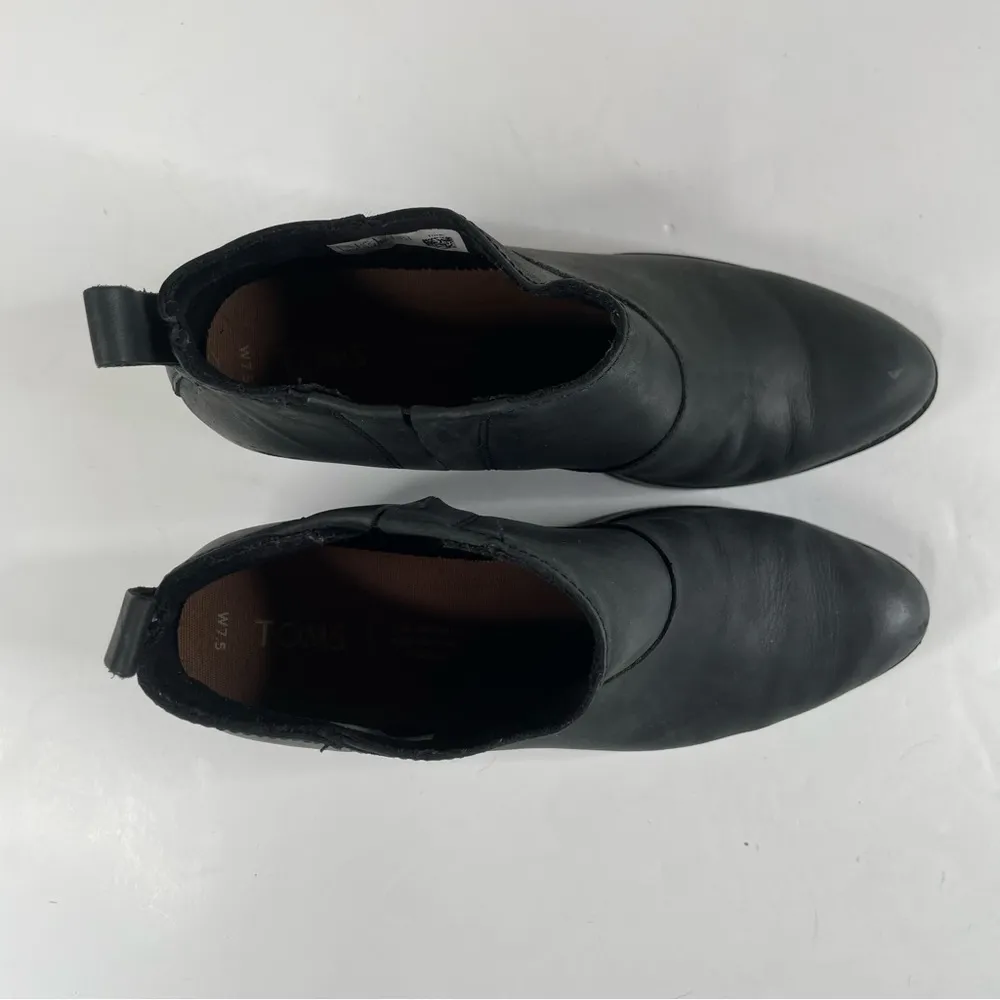 Toms Womens Leilani Black Leather Ankle Booties Size 7.5 - Image 3