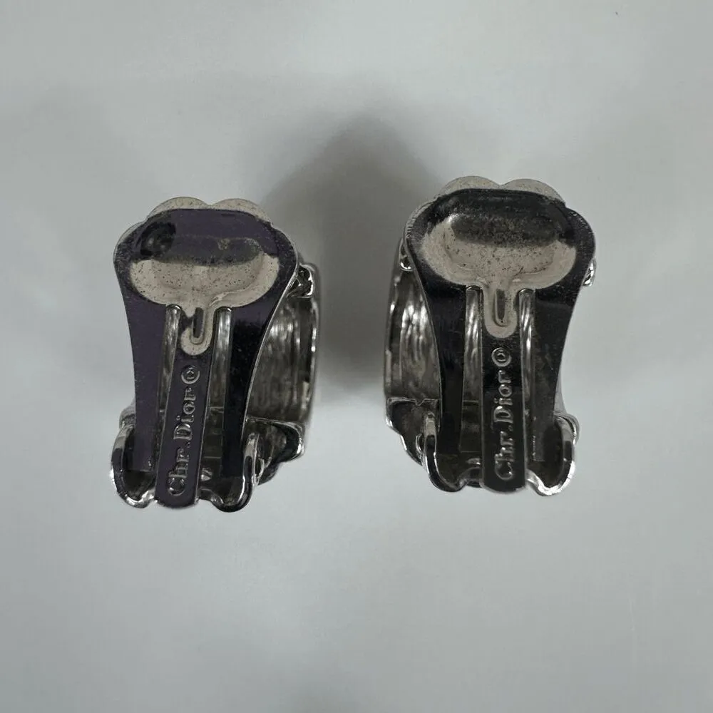 Dior Silver Tone Rhinestone‎ Clip On Earrings - Image 2