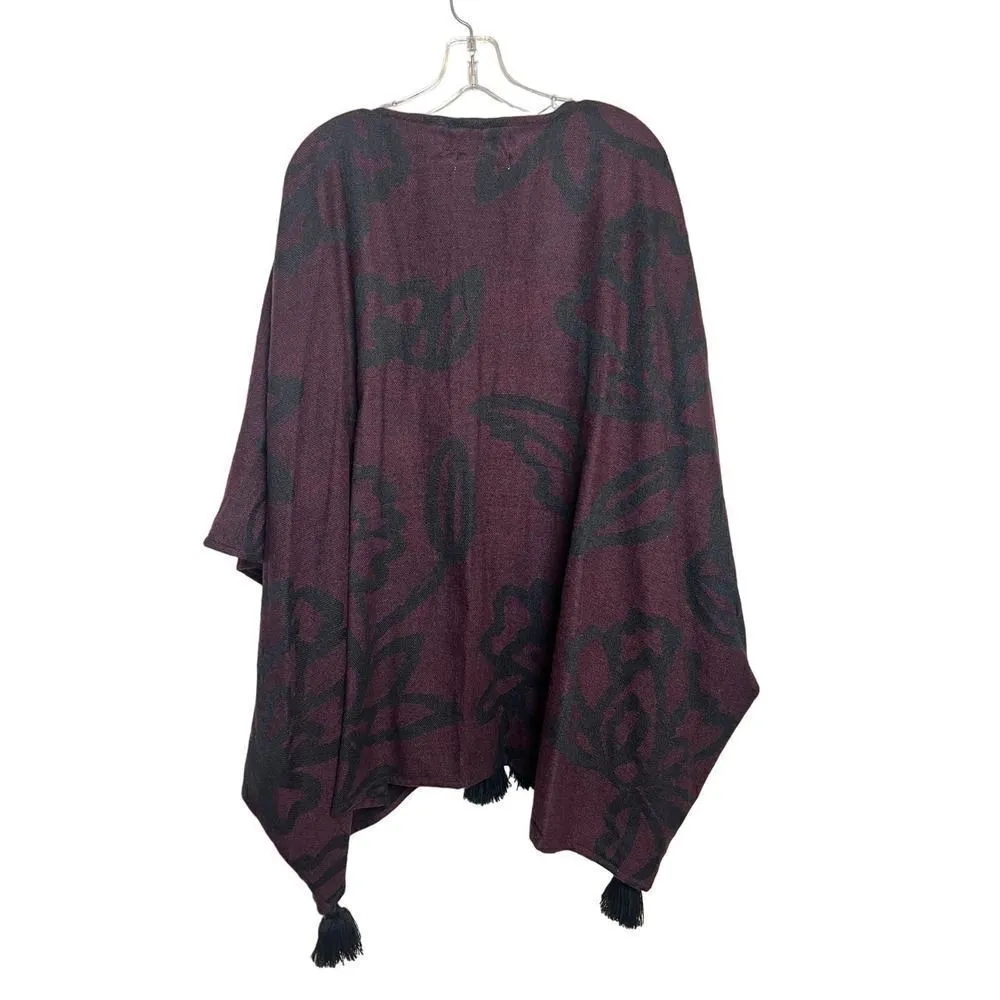 Cleobella Sevigny Burgundy Capelet Knit Sweater Poncho Tassels OS - Image 7