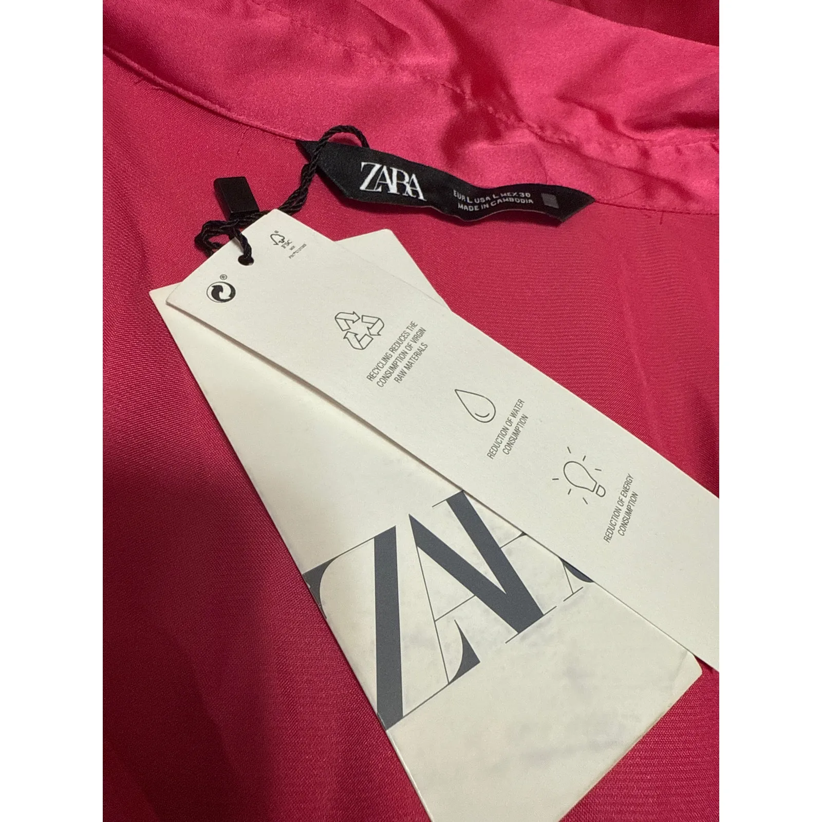 NEW Zara Women's Pink Silk Satin Long Sleeve Button Down Blouse Shirt Top Size L - Image 4