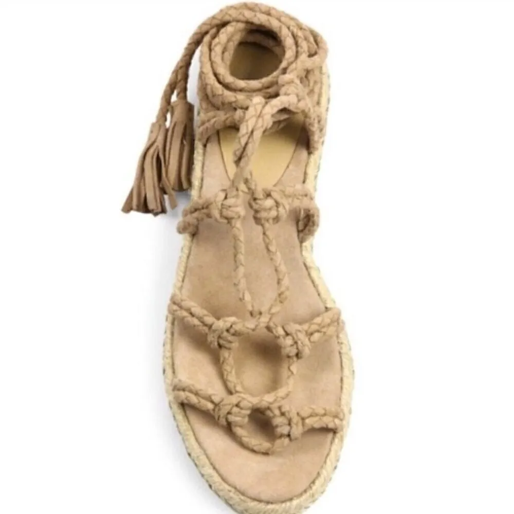 Joie Ceasar Tan Suede Leather Gladiator Lace Up Espadrille Sandals NWOT - Image 10