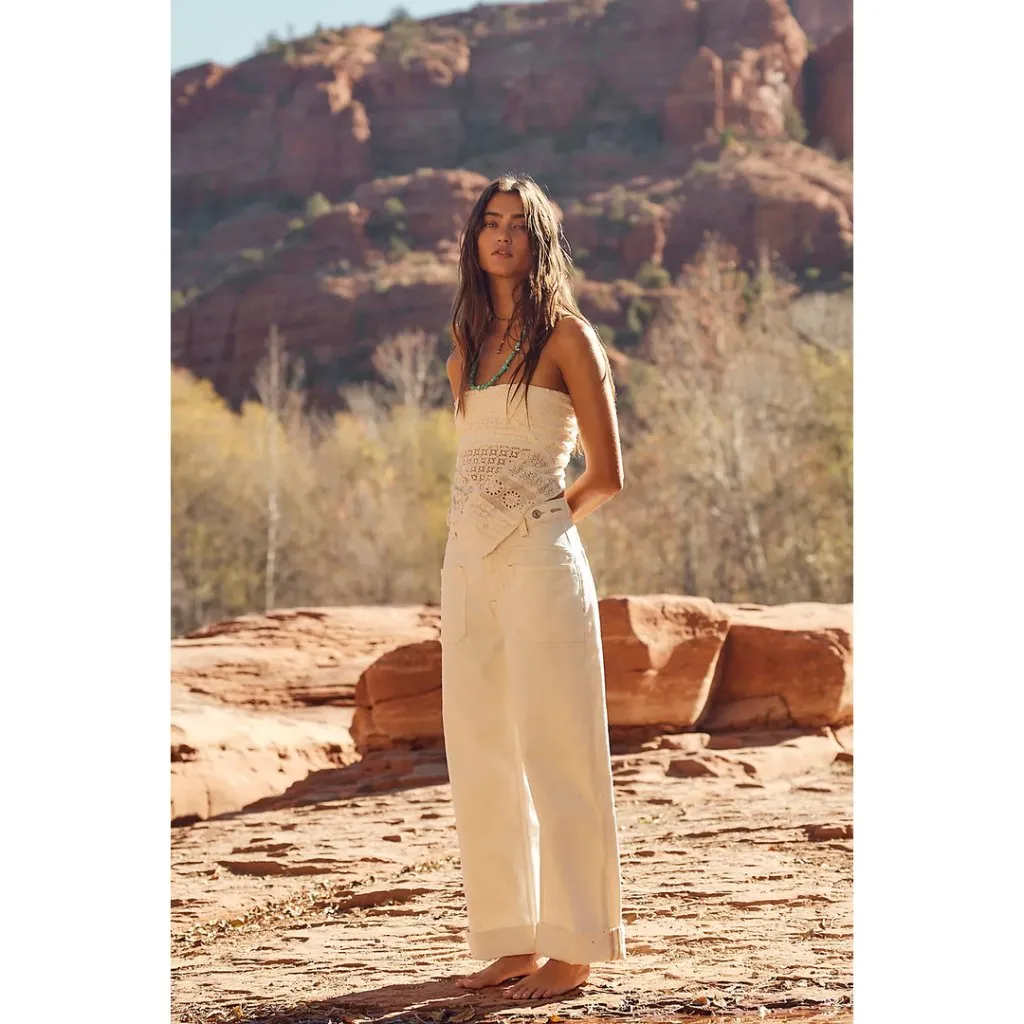 FREE PEOPLE We the Free Palmer Cuffed Baggy Jeans Wash Eggshell Size US 30 NWT - Image 2