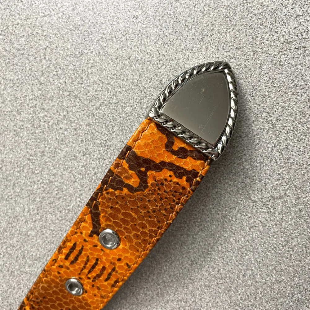 GRLFRND Leather Belt Large Womens Orange Snake Print Silver Buckle Rope 1.25" - Image 6