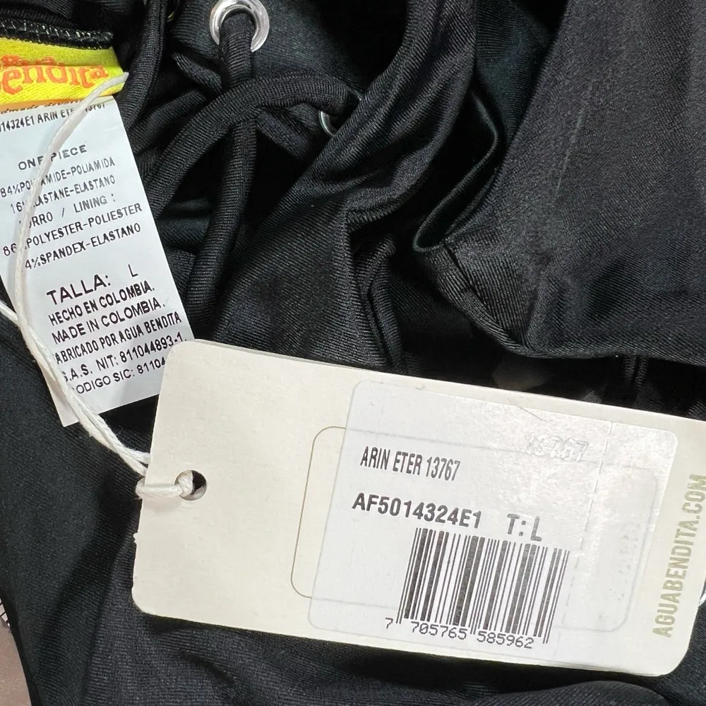 Agua Bendita Arin Eter Black One Piece Swimsuit Lace Up Front Size L New - Image 5