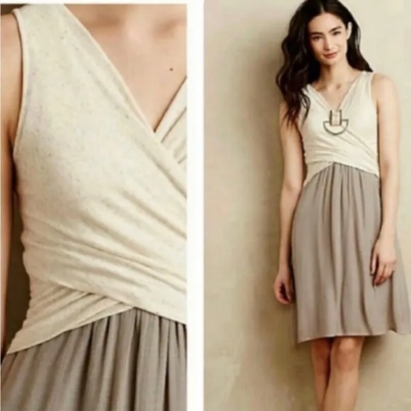 Amadi Lola Dress Anthropologie Medium Linen crossover cream Olive XS - Image 2