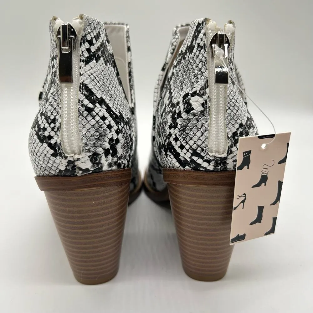 Mysoft Boots Womens 8 Black White Slip on Cutout Mid Heel Booties Western NEW‎ - Image 5