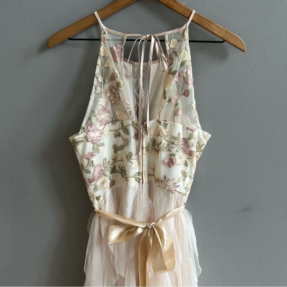 Nights by Teeze Me Champagne Floral Chiffon Tiered Ruffle Gown Size 7 Formal - Image 5