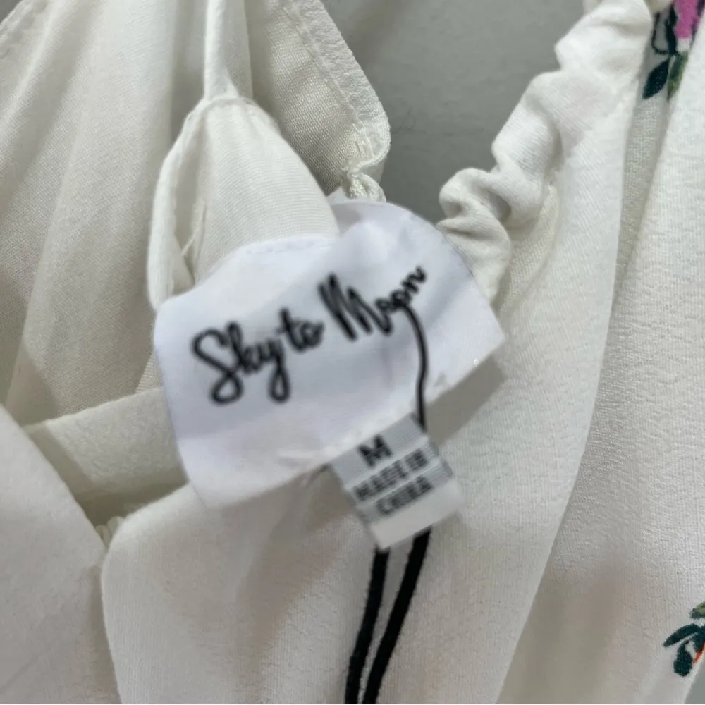 NEW Sky to Moon Top Medium Cropped White Pink Floral Spaghetti Straps NWT - Image 5