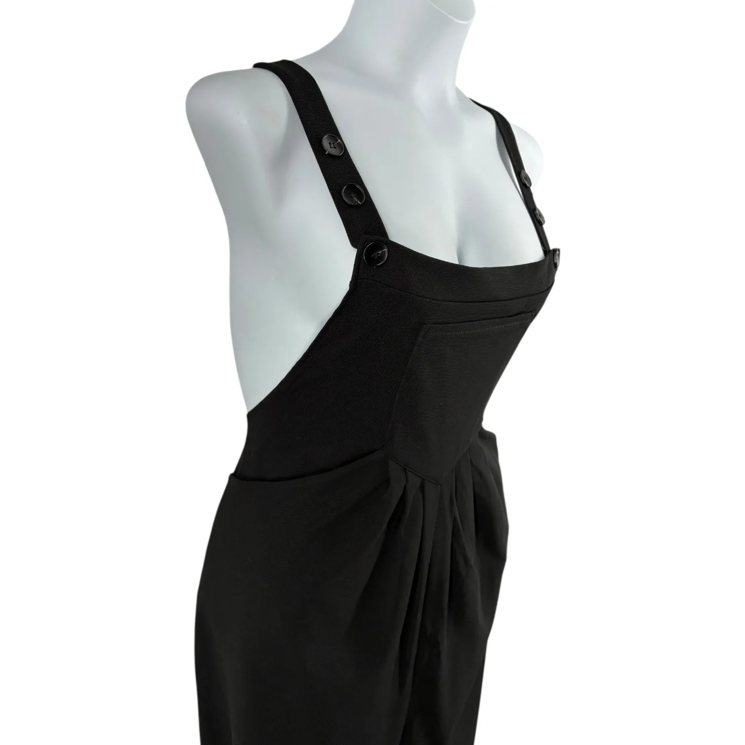 Halara Black Pleated Jumpsuit Overalls Jogger Button Strap Size L Waffle - Image 2