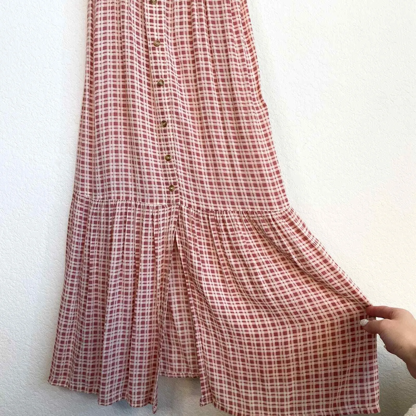 Faithful the Brand Revolve Maple Pink Plaid Cut Out Midi Dress 2 - Image 13