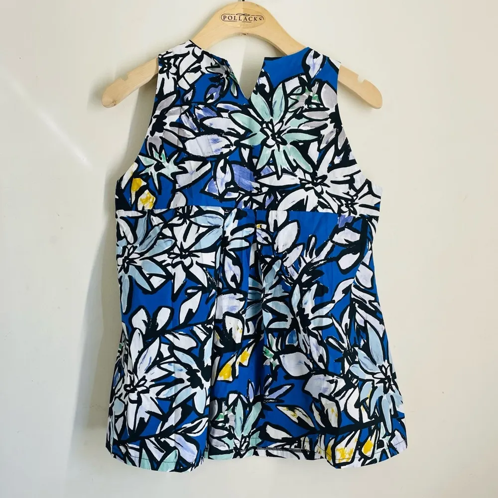 Shush Japanese Cotton Floral Tank Royal Blue size 0 - Image 2