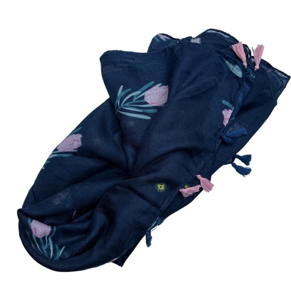 NEW Boho Floral Design Tasseled Rectangle Soft Chic Scarf Large Blue Pink White - Image 10