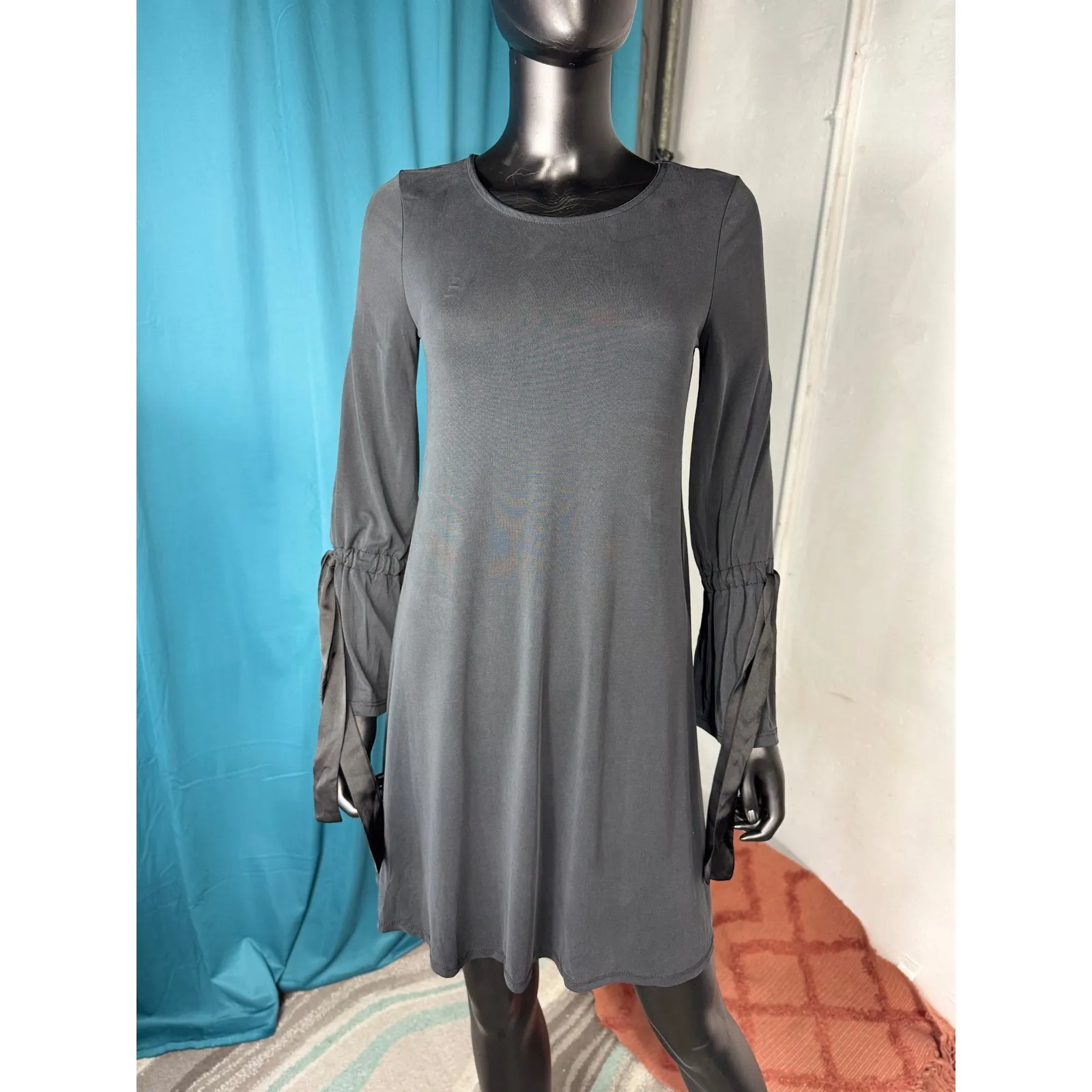 Cupio Black Long Sleeve Tie Sleeve A-Line Dress Women's S/P - Image 2