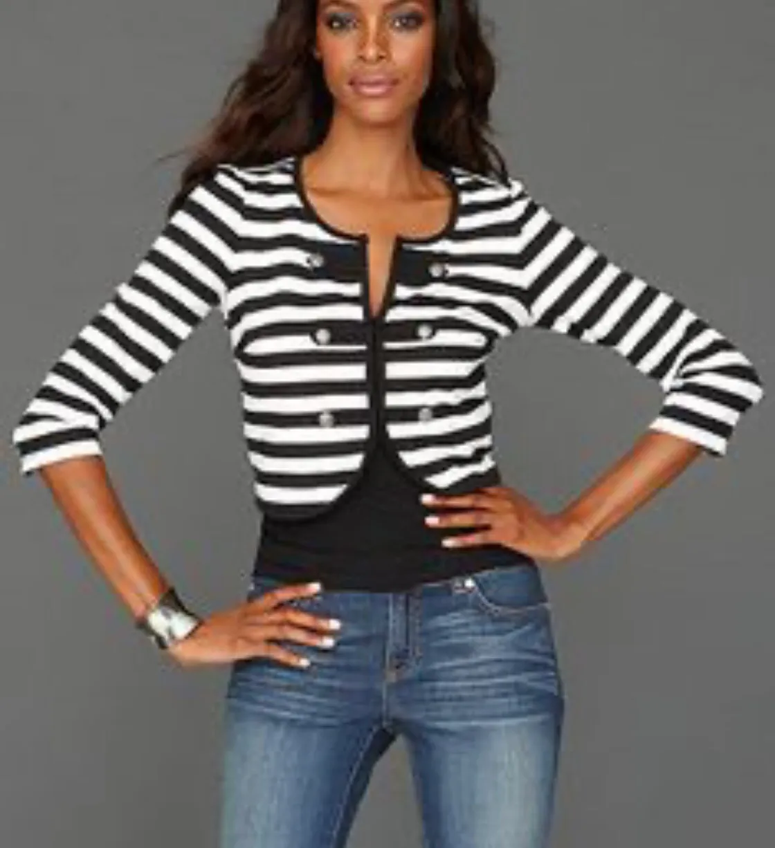 Zinga Striped Top White Size M petite - Image 2