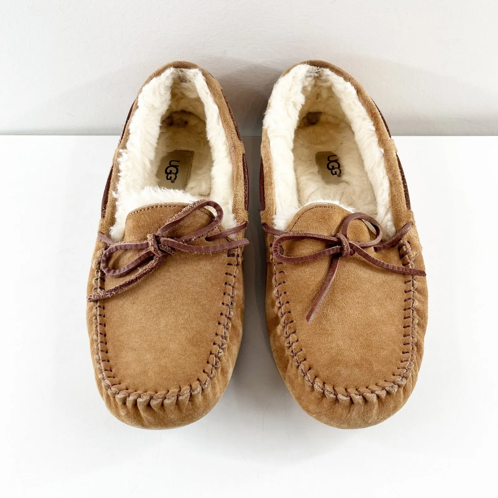 UGG Dakota Moccasin Slipper Shearling Lined Chestnut Brown Suede 8 - Image 8