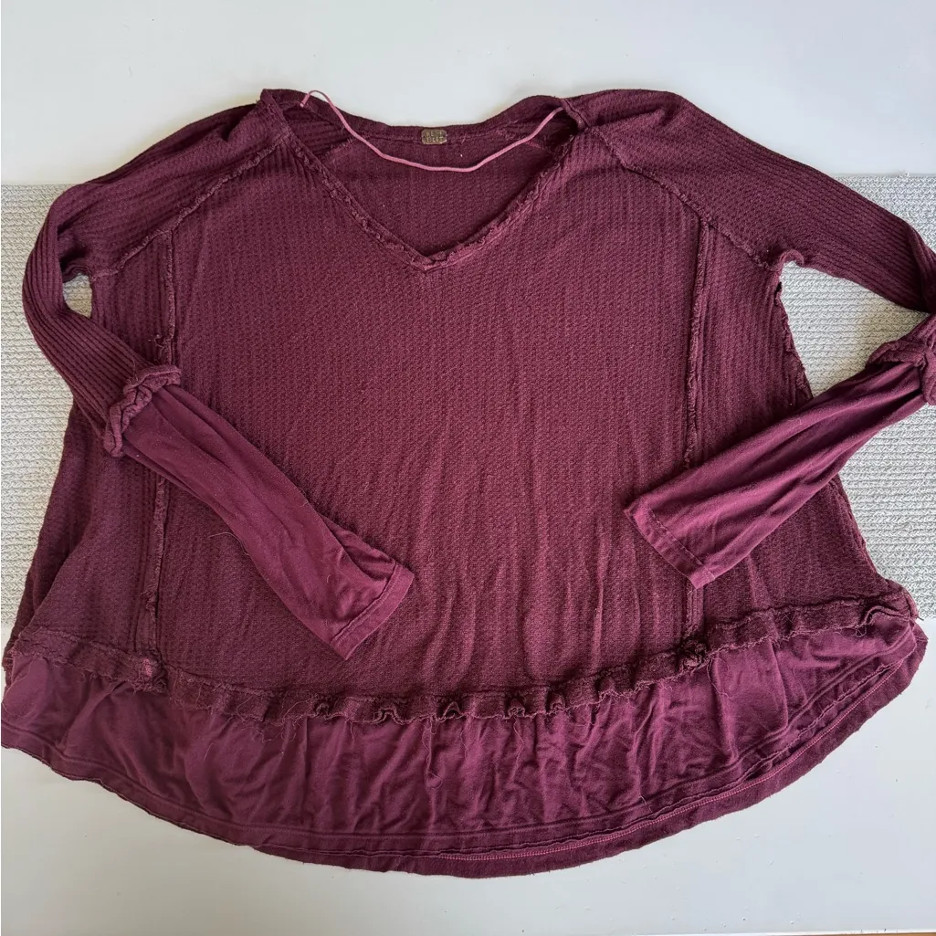 Vintage Y2K Free People We The Free Burgundy Wine Thermal Ruffle Hem Tunic Top - Image 7