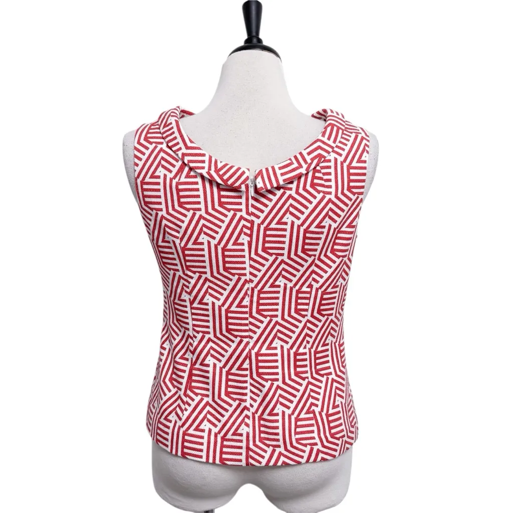 Boden Red Off White Geometric Sleeveless Flap Neck Woven Fit Flare Martha Top 10 - Image 5