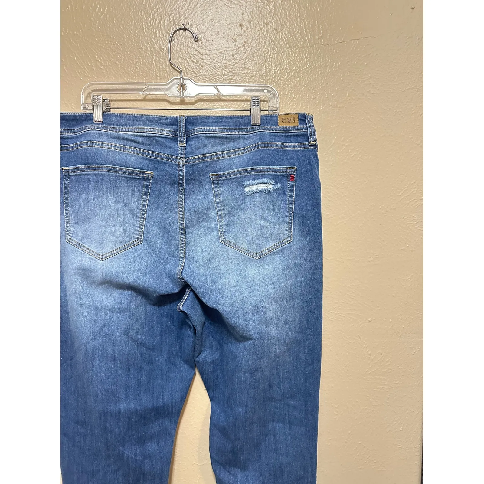 EV1 Alex Relaxed Vintage Jeans Womens Size 18 Distressed Patched Blue Denim - Image 10