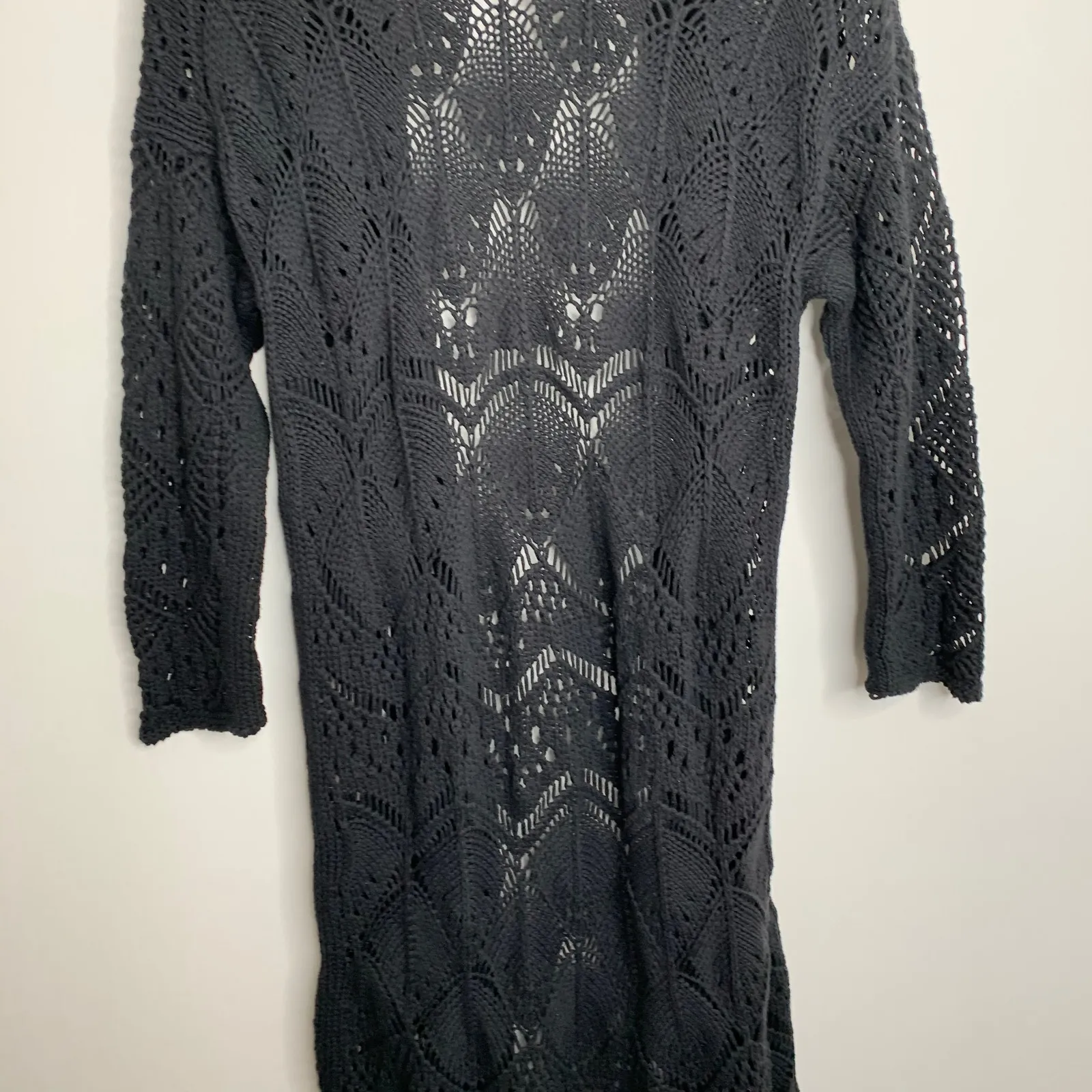 The Kooples Long Crochet Black Cardigan Open Front Sweater Womens XS - Image 9