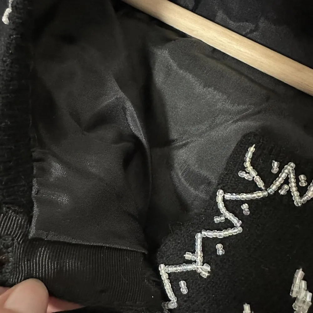 Maurada Womens Lambswool Black Sweater Button Cardigan Beaded Granny Core M - Image 8