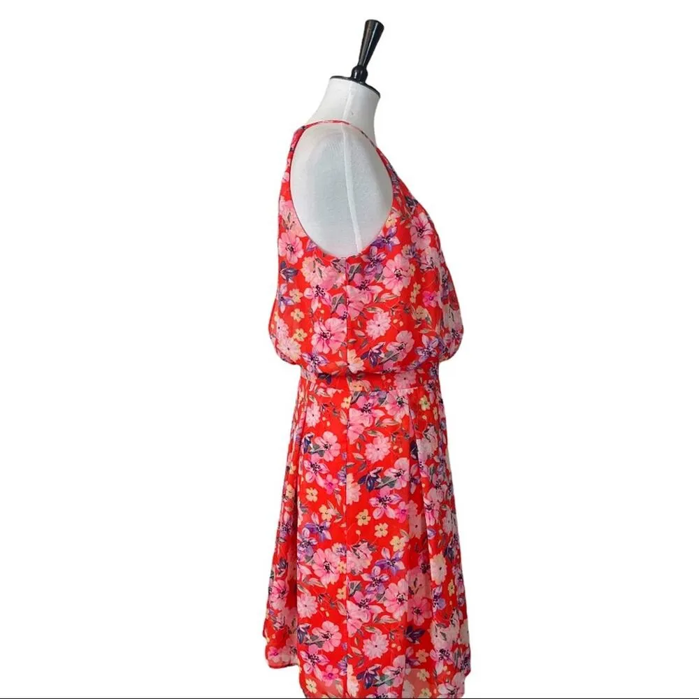 Eliza J Orange Glo Floral Chiffon Halter Neck Sleeveless Dress Women's Size 10 - Image 3