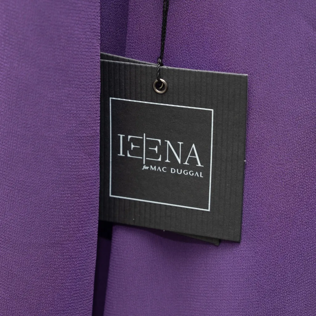 Mac Duggal. Purple One Shoulder Flowy Chiffon Mini Dress. - Image 4